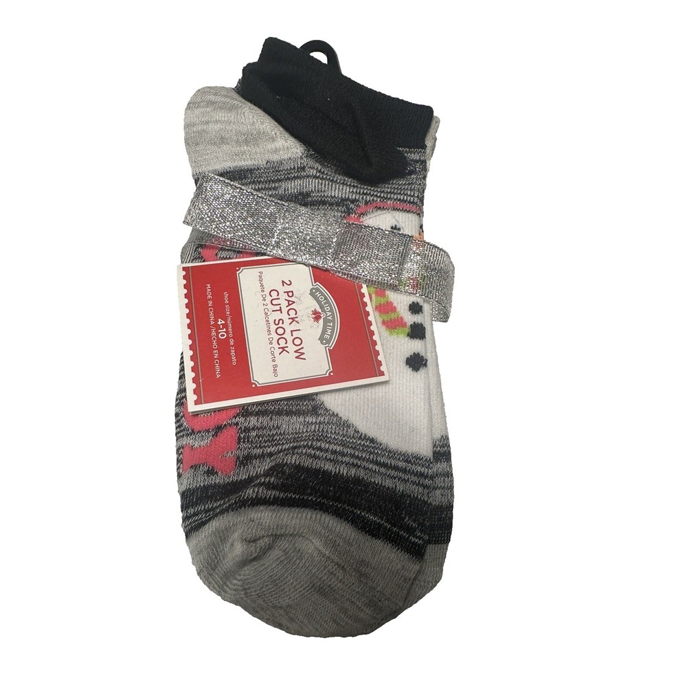 holiday time 2 pairs womens christmas low cut ankle socks size 4-10